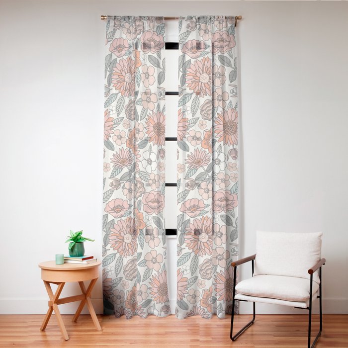 70s flowers - 70s, retro, spring, floral, florals, floral pattern, retro flowers, boho, hippie, earthy, muted Window Curtain