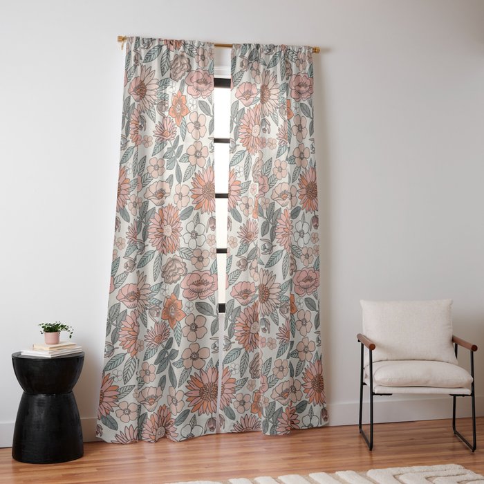 70s flowers - 70s, retro, spring, floral, florals, floral pattern, retro flowers, boho, hippie, earthy, muted Window Curtain