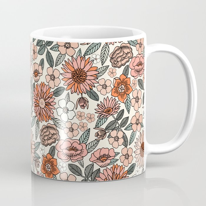 70s flowers - 70s, retro, spring, floral, florals, floral pattern, retro flowers, boho, hippie, earthy, muted Coffee Mug
