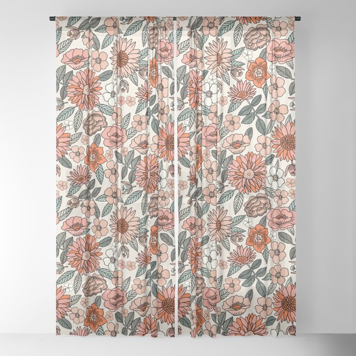 70s flowers - 70s, retro, spring, floral, florals, floral pattern, retro flowers, boho, hippie, earthy, muted Window Curtain