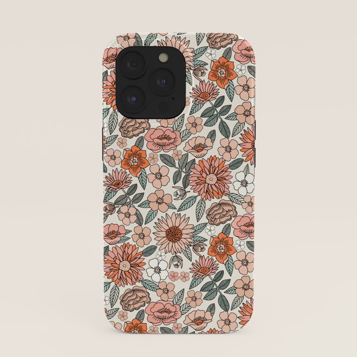 70s flowers - 70s, retro, spring, floral, florals, floral pattern, retro flowers, boho, hippie, earthy, muted iPhone Case