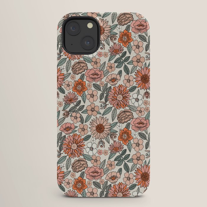 70s flowers - 70s, retro, spring, floral, florals, floral pattern, retro flowers, boho, hippie, earthy, muted iPhone Case