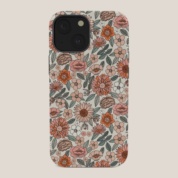70s flowers - 70s, retro, spring, floral, florals, floral pattern, retro flowers, boho, hippie, earthy, muted iPhone Case