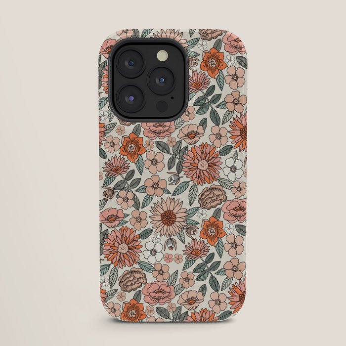 70s flowers - 70s, retro, spring, floral, florals, floral pattern, retro flowers, boho, hippie, earthy, muted iPhone Case