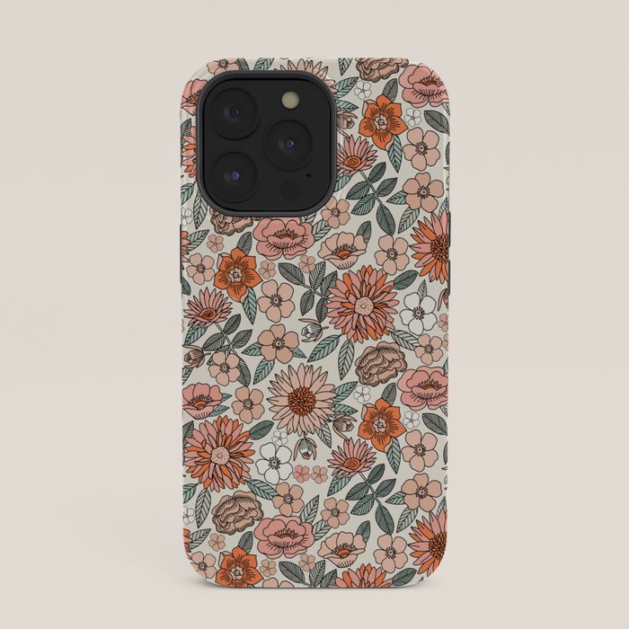 70s flowers - 70s, retro, spring, floral, florals, floral pattern, retro flowers, boho, hippie, earthy, muted iPhone Case