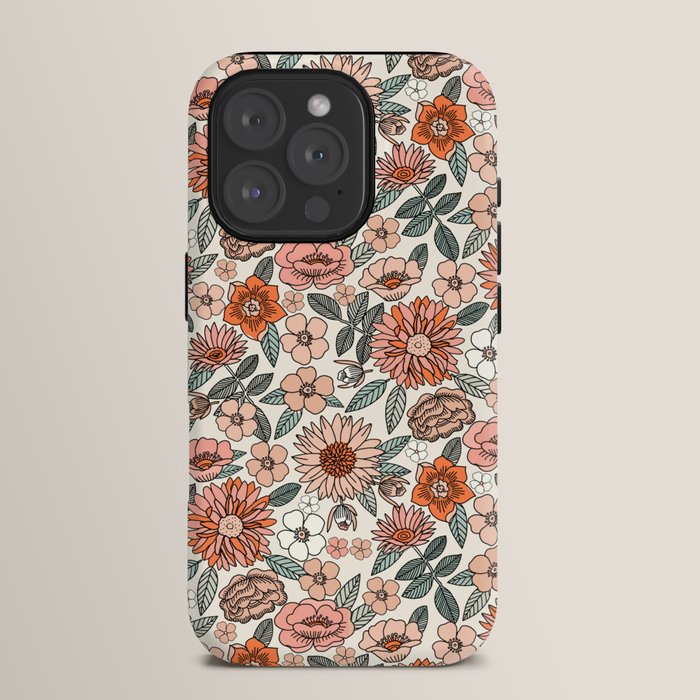 70s flowers - 70s, retro, spring, floral, florals, floral pattern, retro flowers, boho, hippie, earthy, muted iPhone Case