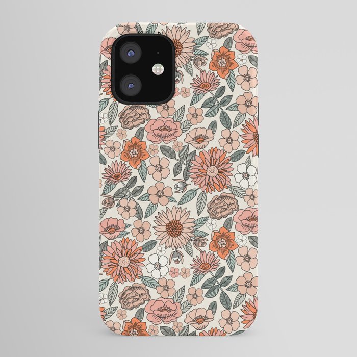 70s flowers - 70s, retro, spring, floral, florals, floral pattern, retro flowers, boho, hippie, earthy, muted iPhone Case