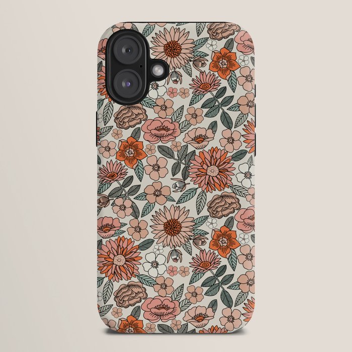 70s flowers - 70s, retro, spring, floral, florals, floral pattern, retro flowers, boho, hippie, earthy, muted iPhone Case