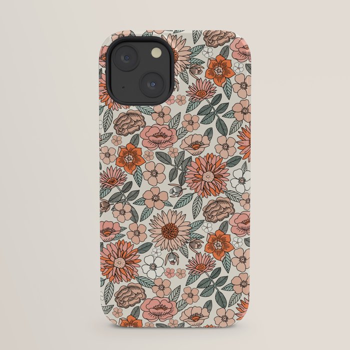 70s flowers - 70s, retro, spring, floral, florals, floral pattern, retro flowers, boho, hippie, earthy, muted iPhone Case
