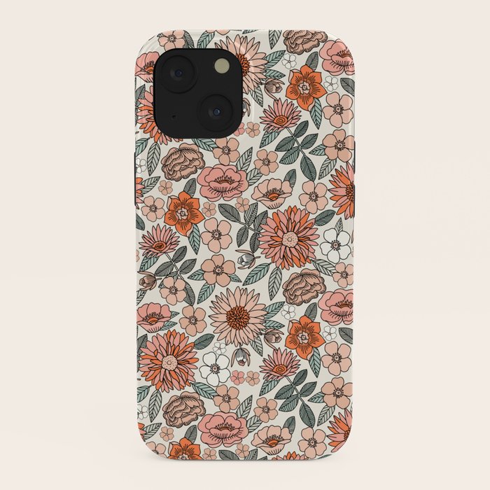 70s flowers - 70s, retro, spring, floral, florals, floral pattern, retro flowers, boho, hippie, earthy, muted iPhone Case