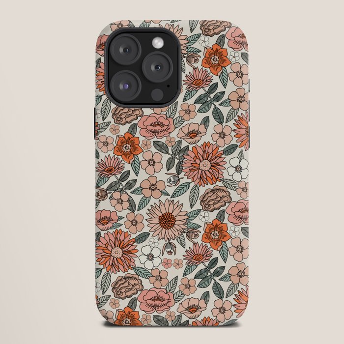 70s flowers - 70s, retro, spring, floral, florals, floral pattern, retro flowers, boho, hippie, earthy, muted iPhone Case