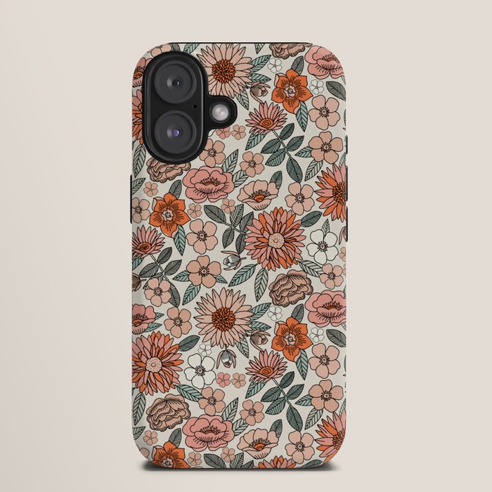 70s flowers - 70s, retro, spring, floral, florals, floral pattern, retro flowers, boho, hippie, earthy, muted iPhone Case
