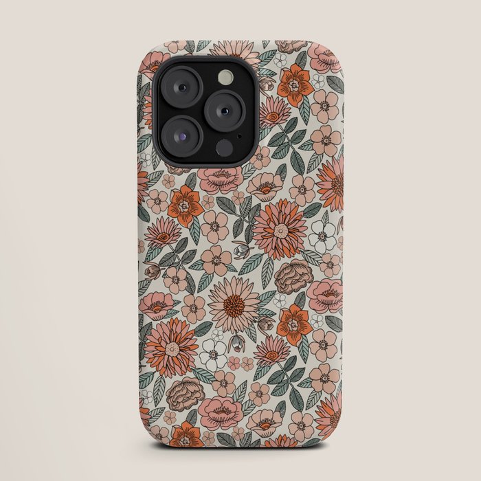 70s flowers - 70s, retro, spring, floral, florals, floral pattern, retro flowers, boho, hippie, earthy, muted iPhone Case