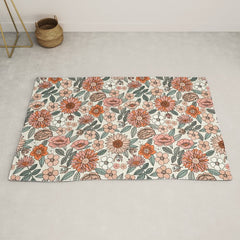 70s flowers - 70s, retro, spring, floral, florals, floral pattern, retro flowers, boho, hippie, earthy, muted Rug