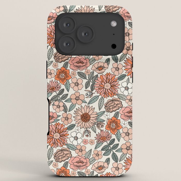 70s flowers - 70s, retro, spring, floral, florals, floral pattern, retro flowers, boho, hippie, earthy, muted iPhone Case