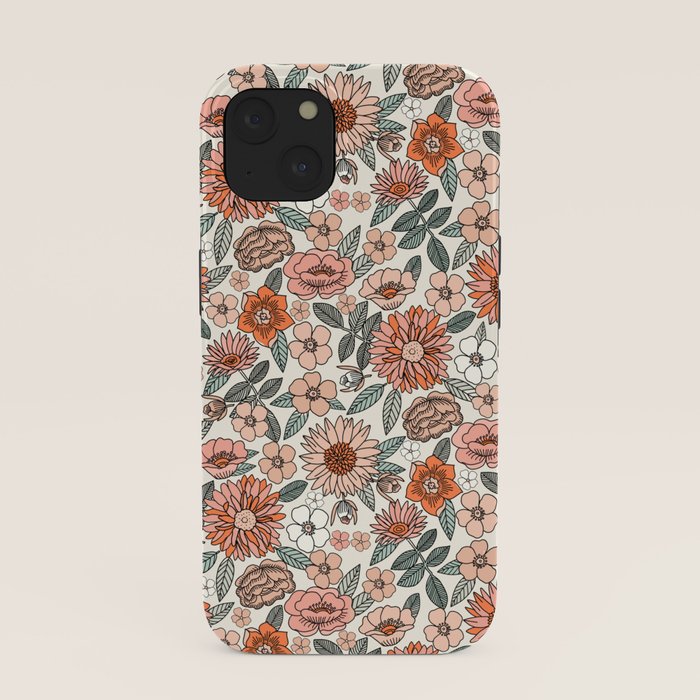 70s flowers - 70s, retro, spring, floral, florals, floral pattern, retro flowers, boho, hippie, earthy, muted iPhone Case