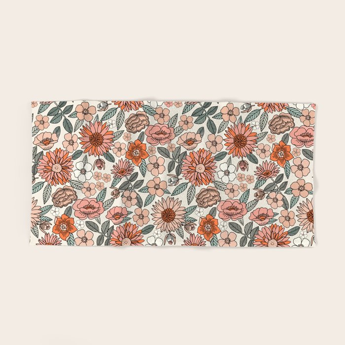 70s flowers - 70s, retro, spring, floral, florals, floral pattern, retro flowers, boho, hippie, earthy, muted Bath Towel