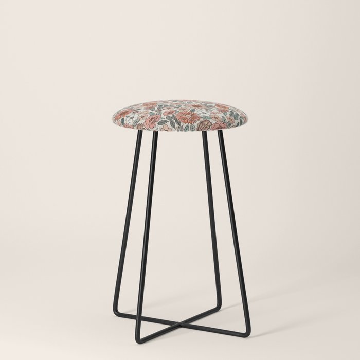 70s flowers - 70s, retro, spring, floral, florals, floral pattern, retro flowers, boho, hippie, earthy, muted Stool