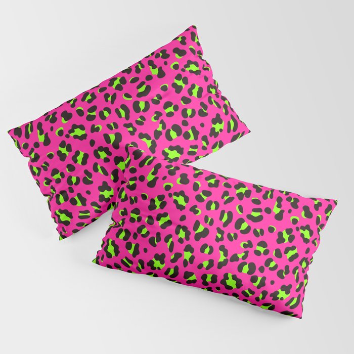 80s Neon Pink and Lime Green Leopard Pillow Sham
