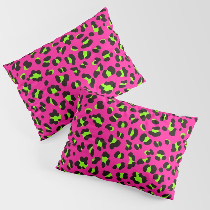 80s Neon Pink and Lime Green Leopard Pillow Sham