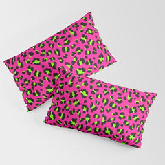 80s Neon Pink and Lime Green Leopard Pillow Sham