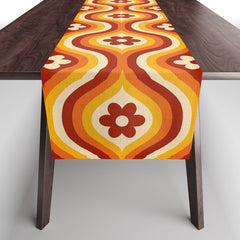 70s Groovy Daisy Ovals Pattern Table Runner