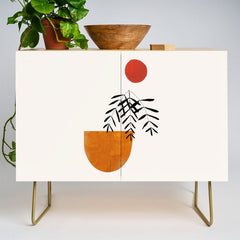 Autumn Vine' Minimal Mid Century Abstract Shapes With Floral Plant Motif Boho Vintage Paper Collage Line Drawing Credenza