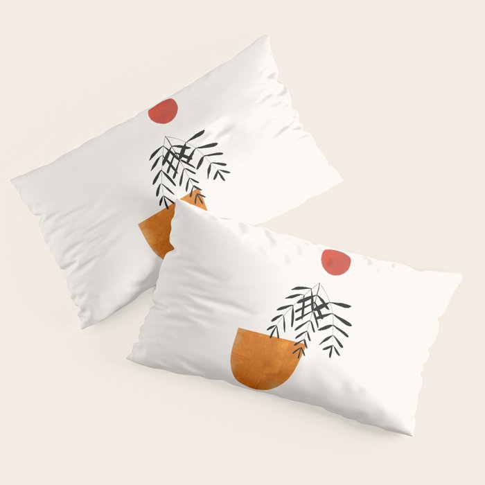 Autumn Vine' Minimal Mid Century Abstract Shapes With Floral Plant Motif Boho Vintage Paper Collage Line Drawing Pillow Sham