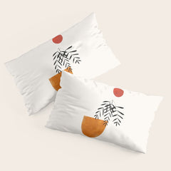 Autumn Vine' Minimal Mid Century Abstract Shapes With Floral Plant Motif Boho Vintage Paper Collage Line Drawing Pillow Sham