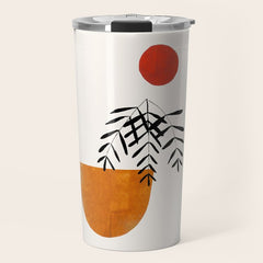 Autumn Vine' Minimal Mid Century Abstract Shapes With Floral Plant Motif Boho Vintage Paper Collage Line Drawing Travel Mug