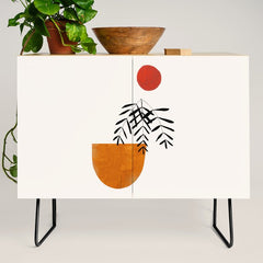 Autumn Vine' Minimal Mid Century Abstract Shapes With Floral Plant Motif Boho Vintage Paper Collage Line Drawing Credenza