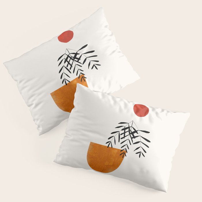 Autumn Vine' Minimal Mid Century Abstract Shapes With Floral Plant Motif Boho Vintage Paper Collage Line Drawing Pillow Sham