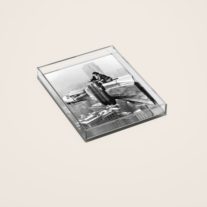 1930 Margaret Bourke-White atop of the world New York City skyline black and white photograph Acrylic Tray