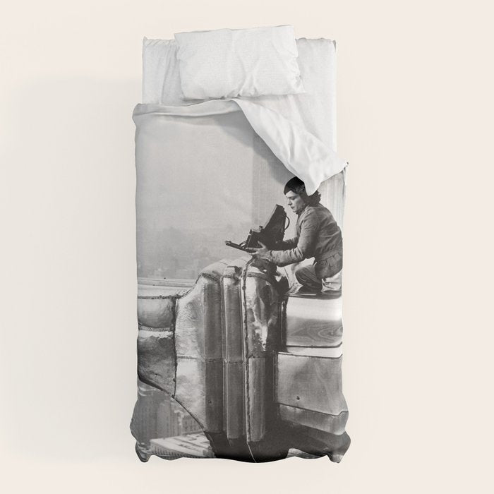 1930 Margaret Bourke-White atop of the world New York City skyline black and white photograph Duvet Cover