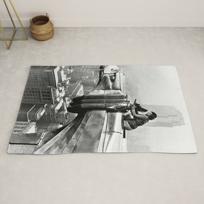 1930 Margaret Bourke-White atop of the world New York City skyline black and white photograph Rug