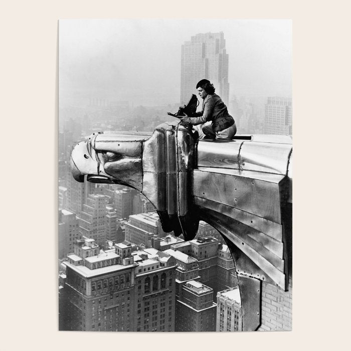 1930 Margaret Bourke-White atop of the world New York City skyline black and white photograph Poster