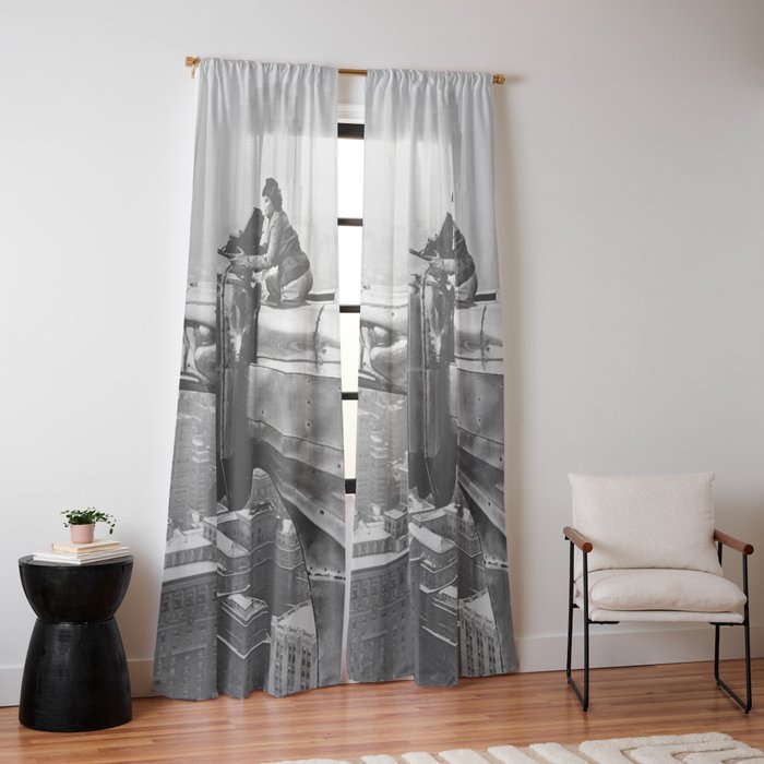 1930 Margaret Bourke-White atop of the world New York City skyline black and white photograph Window Curtain