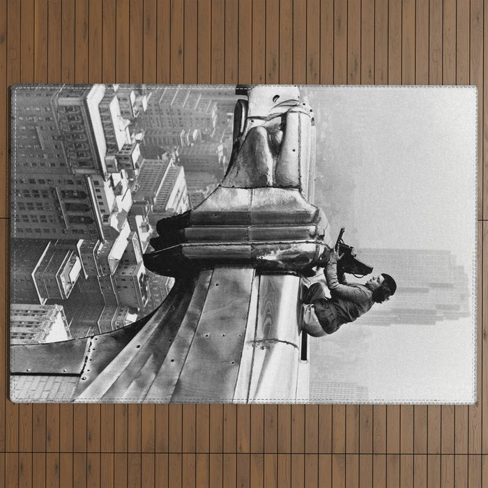 1930 Margaret Bourke-White atop of the world New York City skyline black and white photograph Outdoor Rug