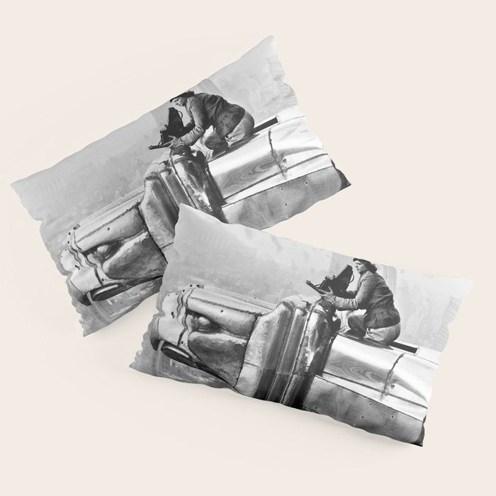 1930 Margaret Bourke-White atop of the world New York City skyline black and white photograph Pillow Sham