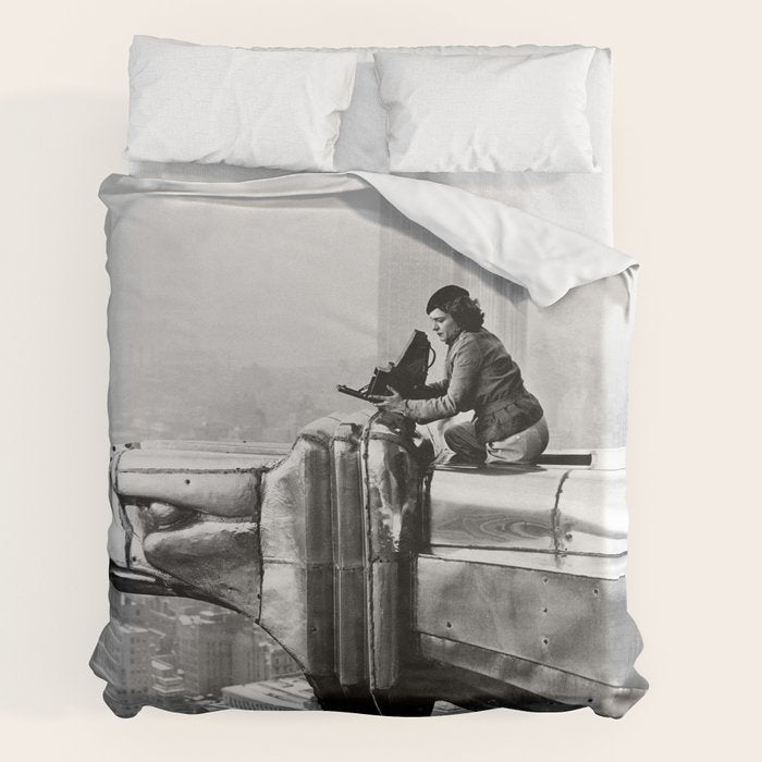 1930 Margaret Bourke-White atop of the world New York City skyline black and white photograph Duvet Cover