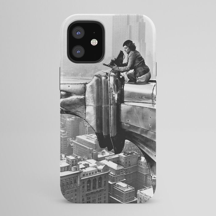 1930 Margaret Bourke-White atop of the world New York City skyline black and white photograph iPhone Case