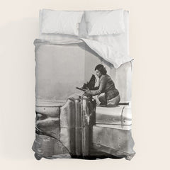 1930 Margaret Bourke-White atop of the world New York City skyline black and white photograph Duvet Cover