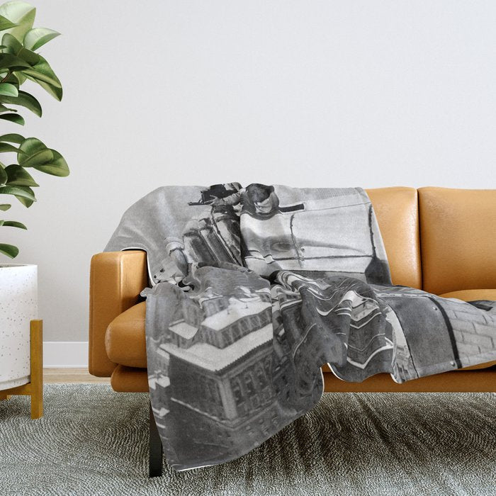 1930 Margaret Bourke-White atop of the world New York City skyline black and white photograph Throw Blanket