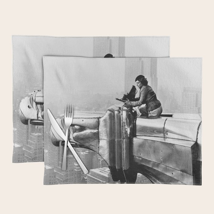 1930 Margaret Bourke-White atop of the world New York City skyline black and white photograph Placemat