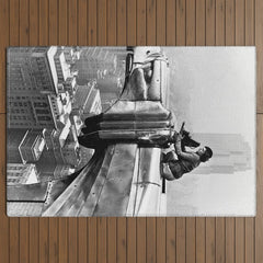 1930 Margaret Bourke-White atop of the world New York City skyline black and white photograph Outdoor Rug