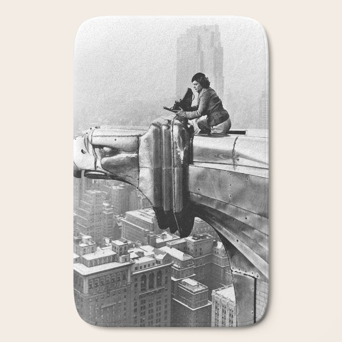 1930 Margaret Bourke-White atop of the world New York City skyline black and white photograph Bath Mat