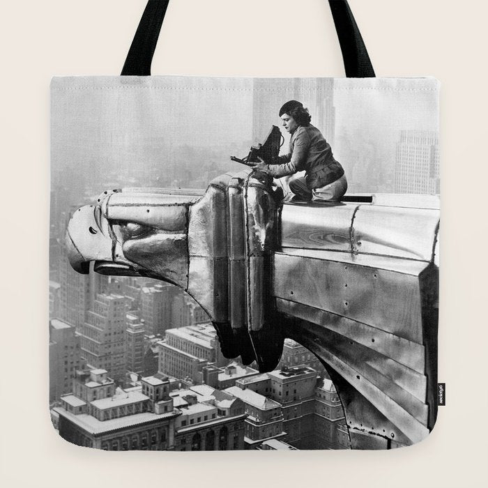 1930 Margaret Bourke-White atop of the world New York City skyline black and white photograph Tote Bag