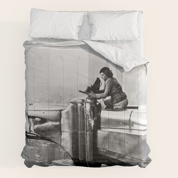 1930 Margaret Bourke-White atop of the world New York City skyline black and white photograph Comforter