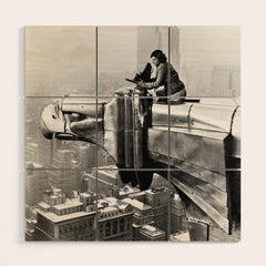 1930 Margaret Bourke-White atop of the world New York City skyline black and white photograph Wood Wall Art