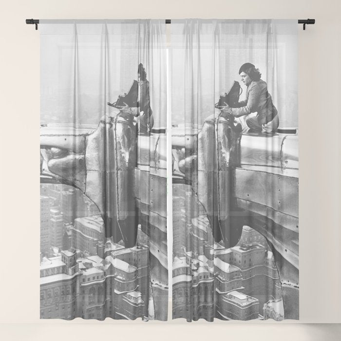 1930 Margaret Bourke-White atop of the world New York City skyline black and white photograph Window Curtain